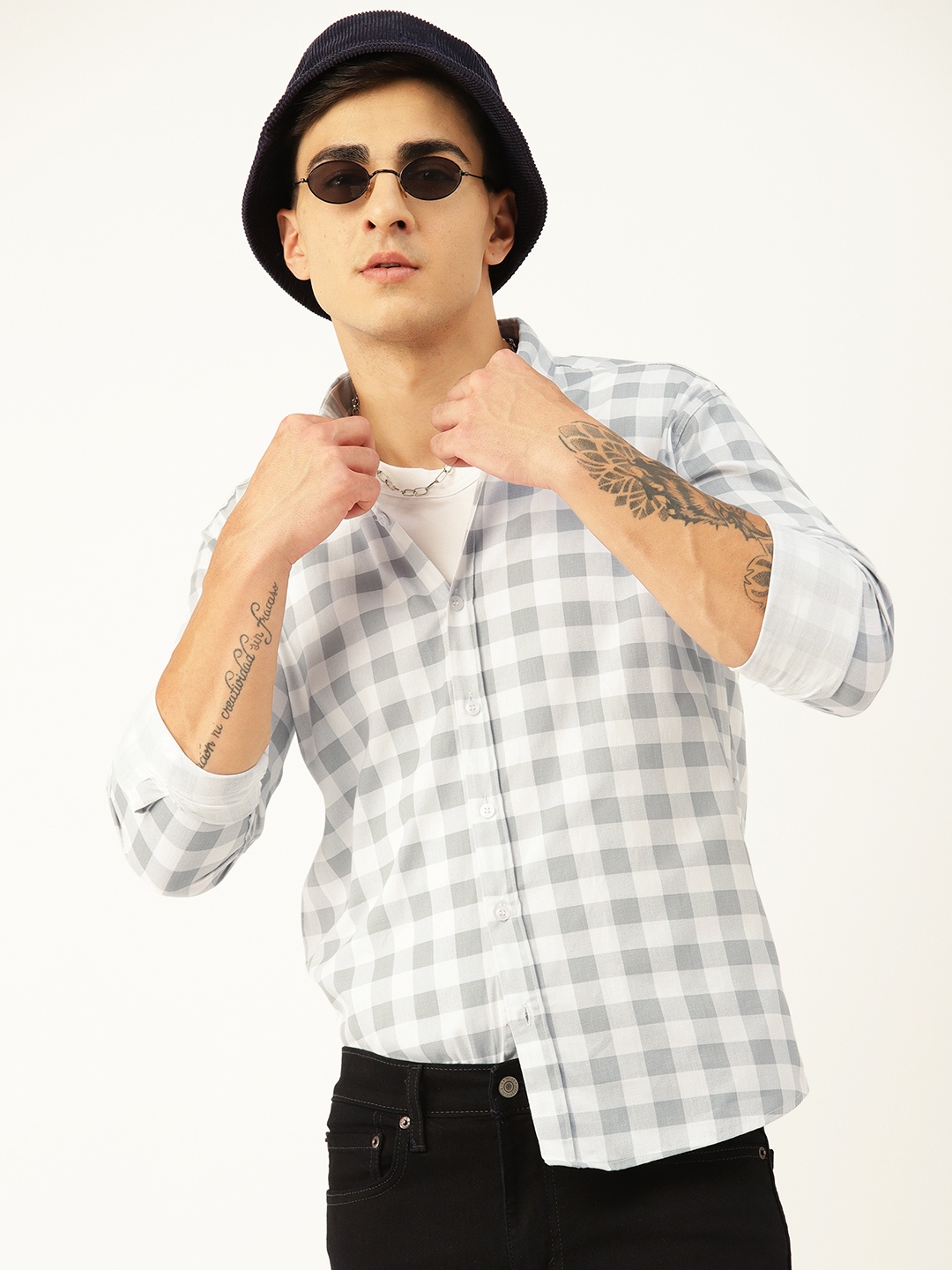 

Kook N Keech Men Standard Checked Casual Shirt, Grey