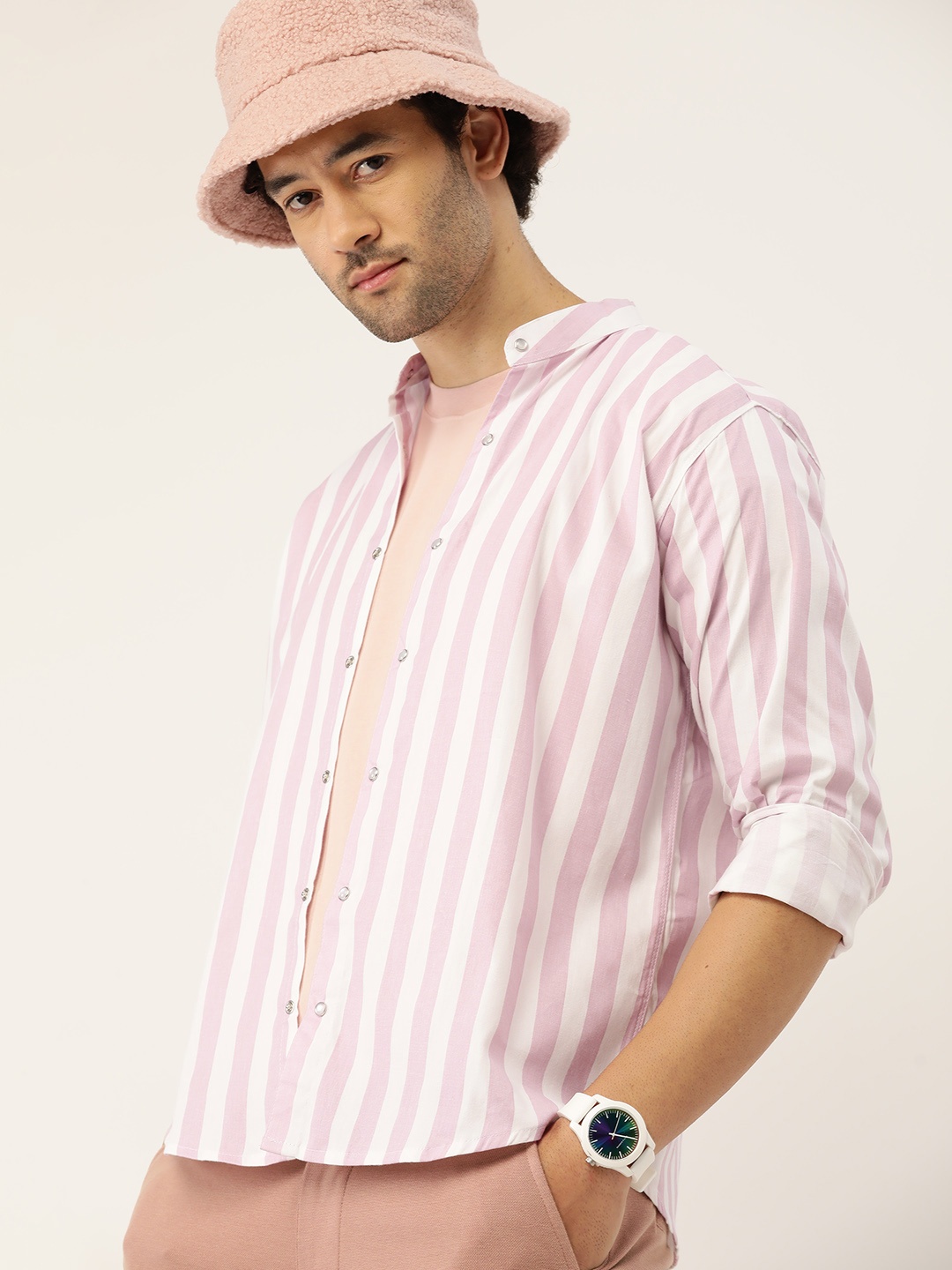 

Kook N Keech Men Standard Opaque Striped Casual Shirt, Pink