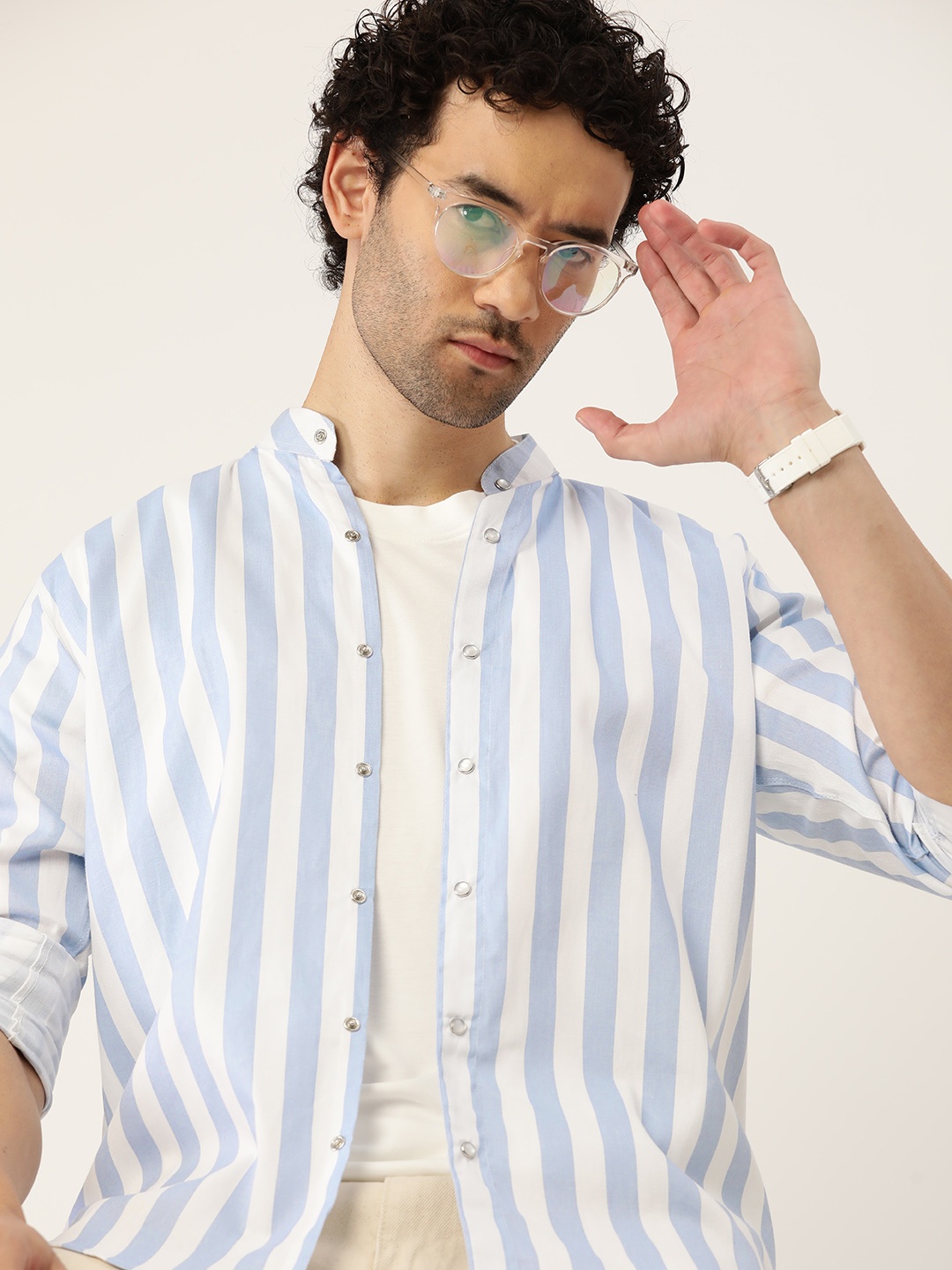 

Kook N Keech Men Standard Opaque Striped Casual Shirt, Blue