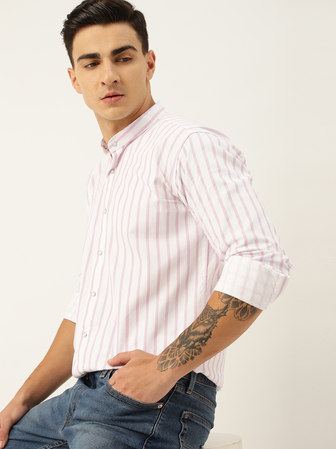 

Kook N Keech Men Standard Opaque Striped Casual Shirt, Pink