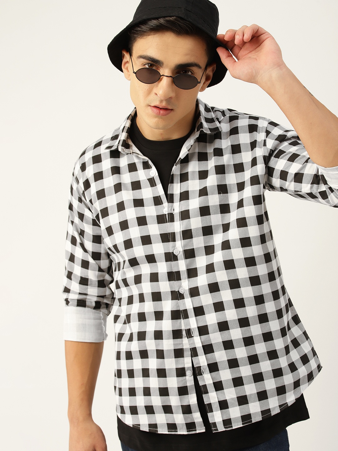 

Kook N Keech Men Standard Opaque Checked Casual Shirt, Black