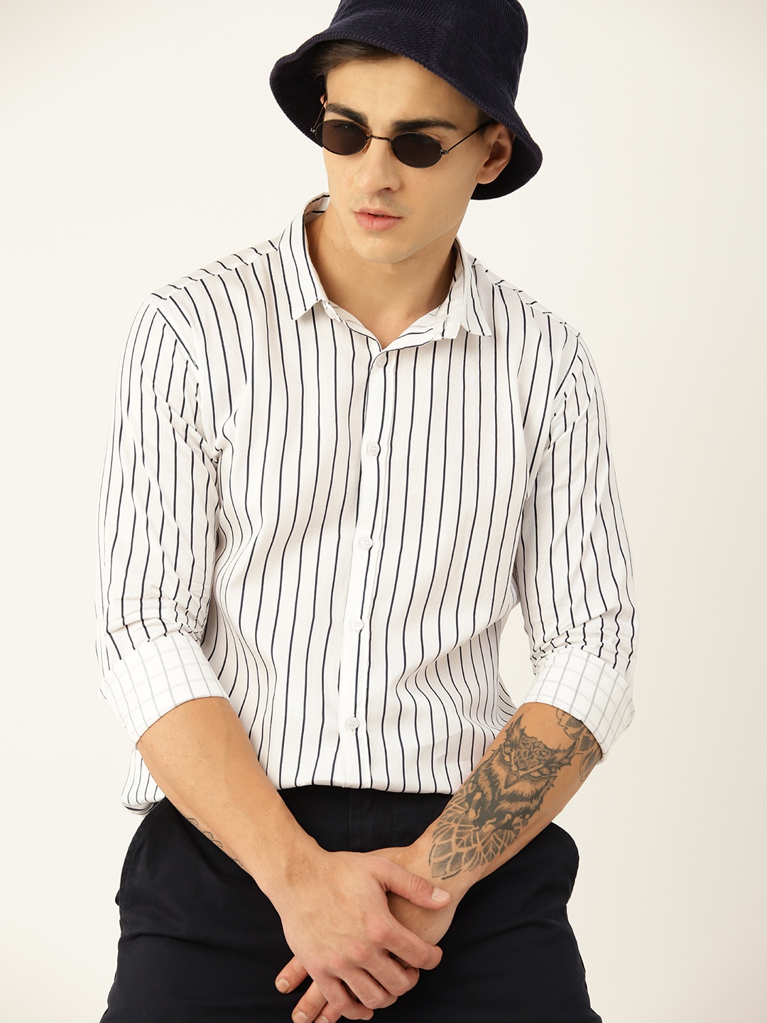 

Kook N Keech Men Standard Opaque Striped Casual Shirt, White