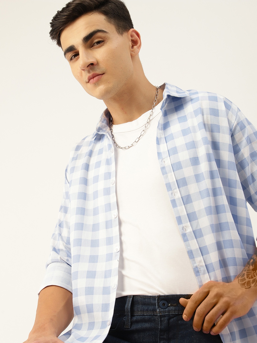 

Kook N Keech Men Standard Opaque Checked Casual Shirt, Blue