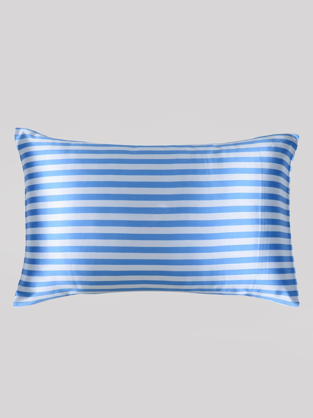 

OUSSUM Blue & White Striped Satin Soft Silky & Comfortable Envelop Closure Pillow Cover