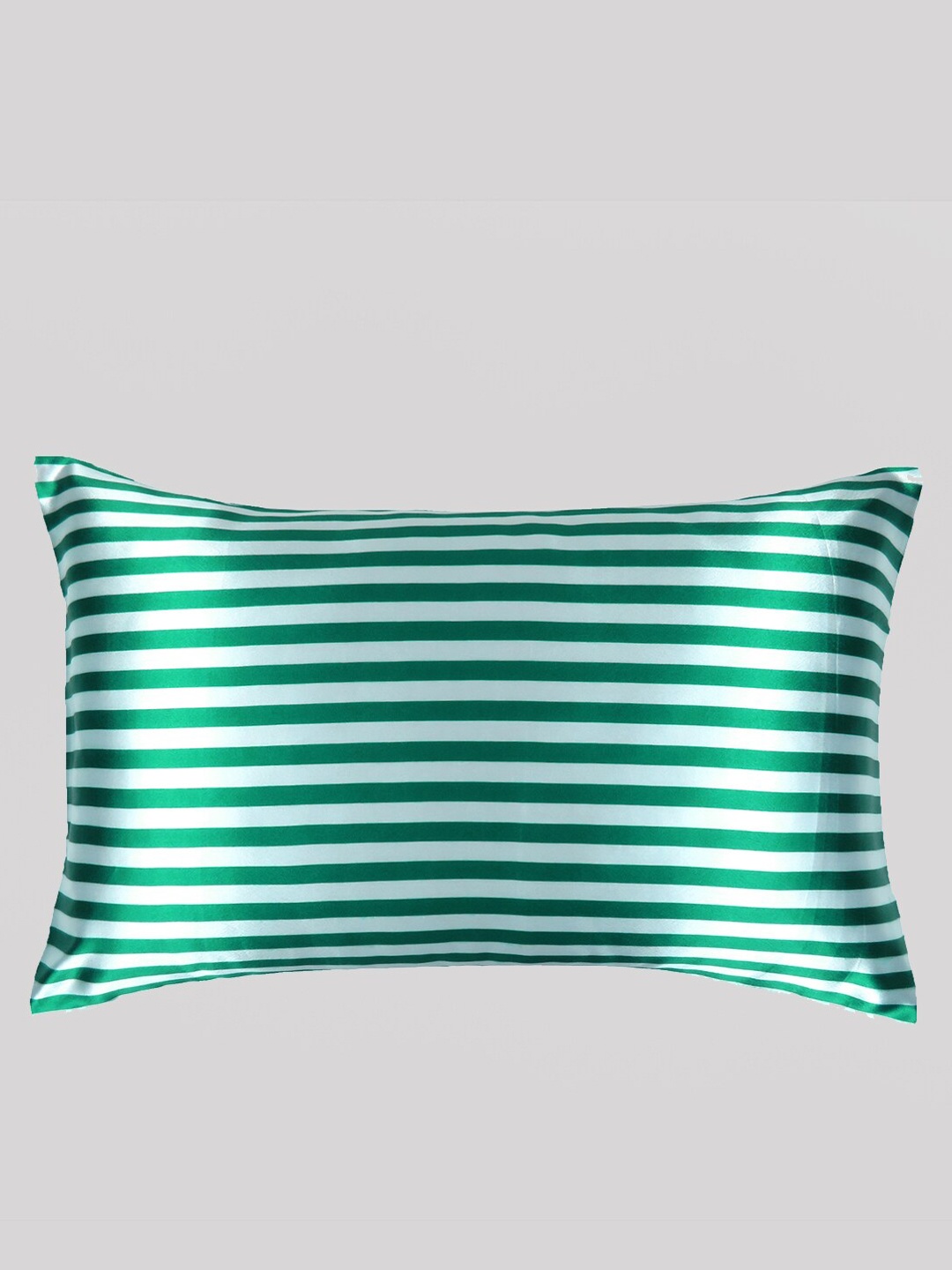 

OUSSUM Green & White Striped Satin Pillow Cover