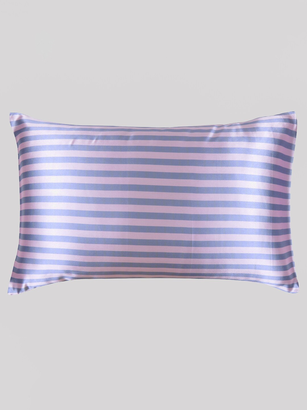 

OUSSUM Blue & Pink Striped Satin Pillow Cover With Envelop Closure