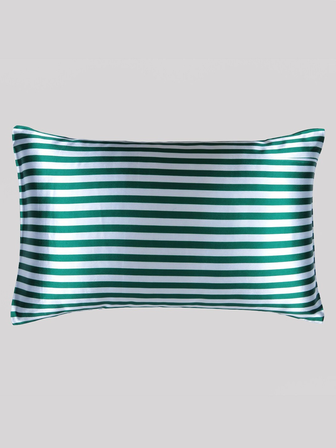 

OUSSUM Green Striped Satin Pillow Cover With Envelop Closure