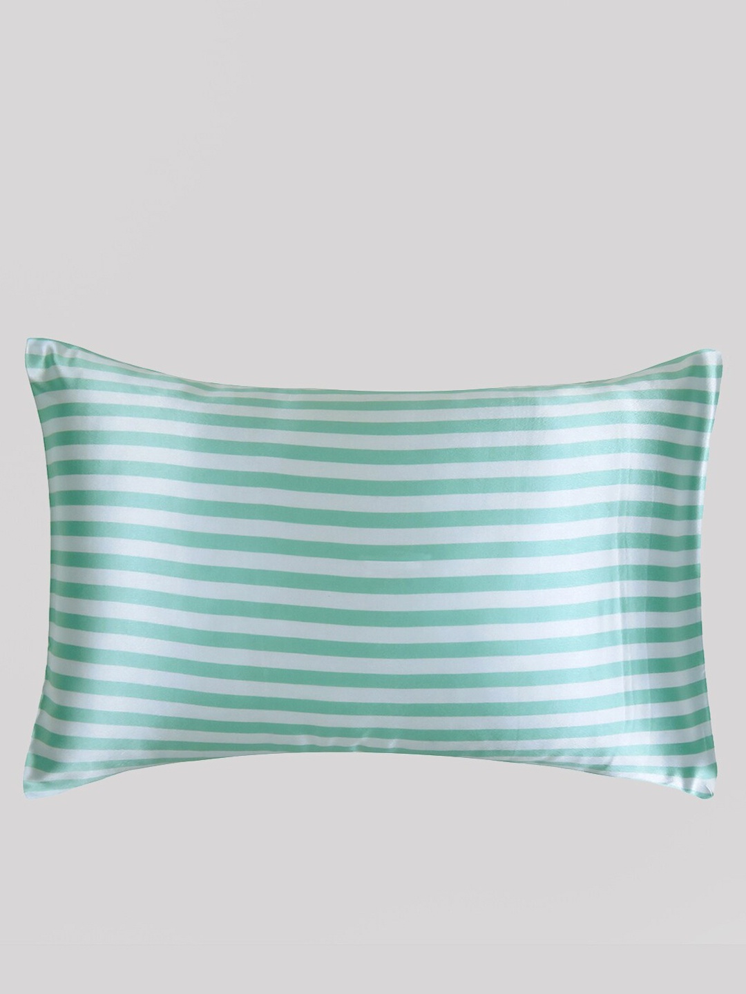 

OUSSUM Green & White Striped Satin Pillow Cover