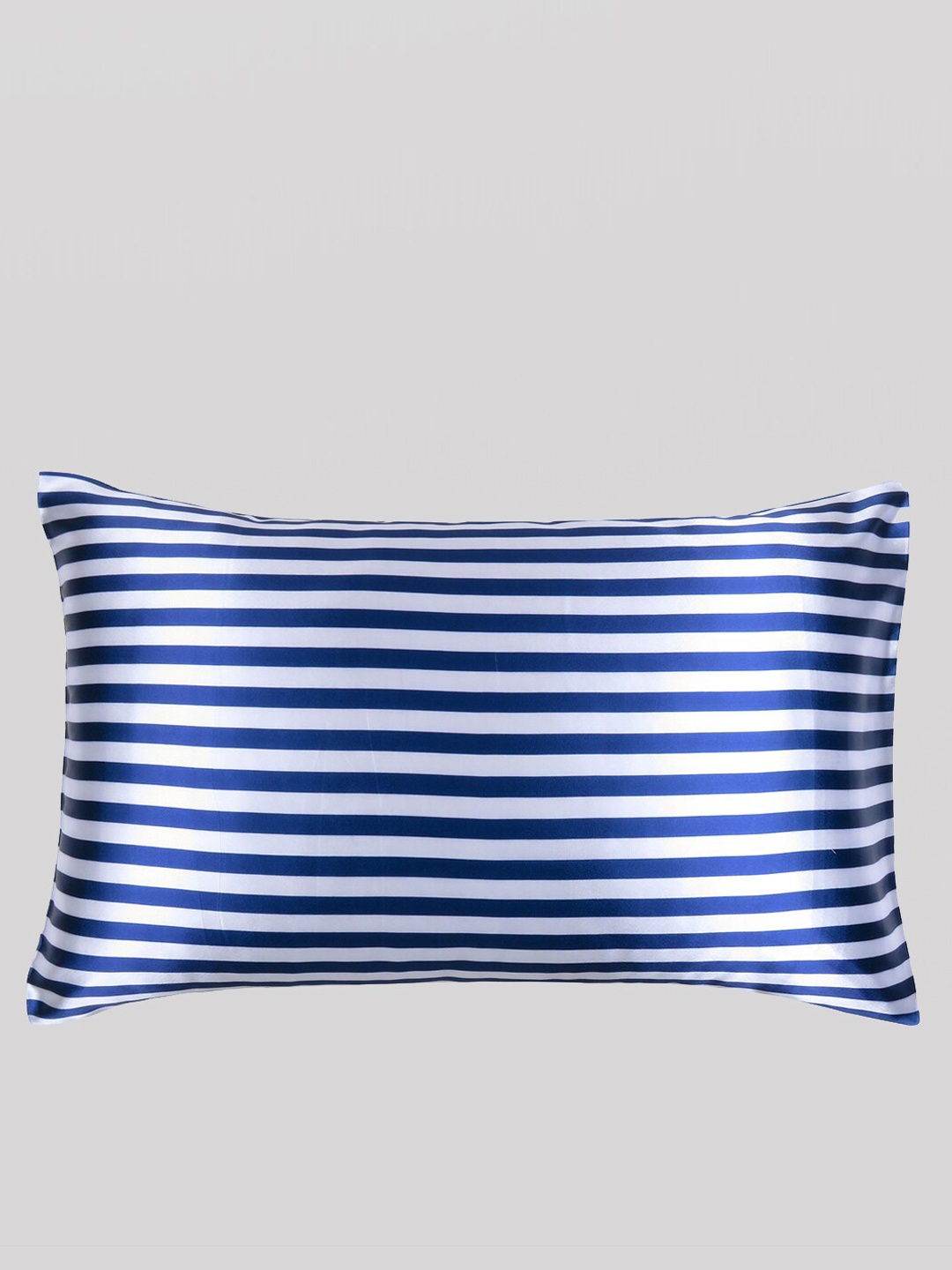

OUSSUM Navy Blue Striped Satin Pillow Cover With Envelop Closure