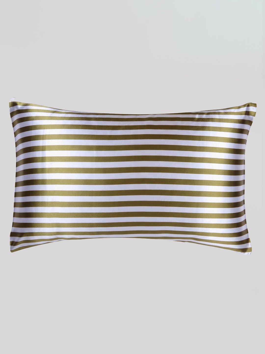 

OUSSUM Olive Green Striped Satin Rectangle Pillow Cover