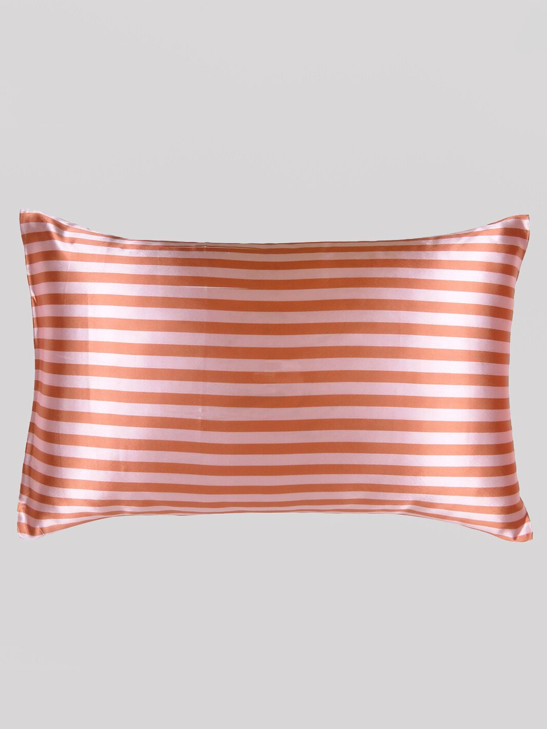 

OUSSUM Rust Red & Peach-Coloured Striped Satin Pillow Cover