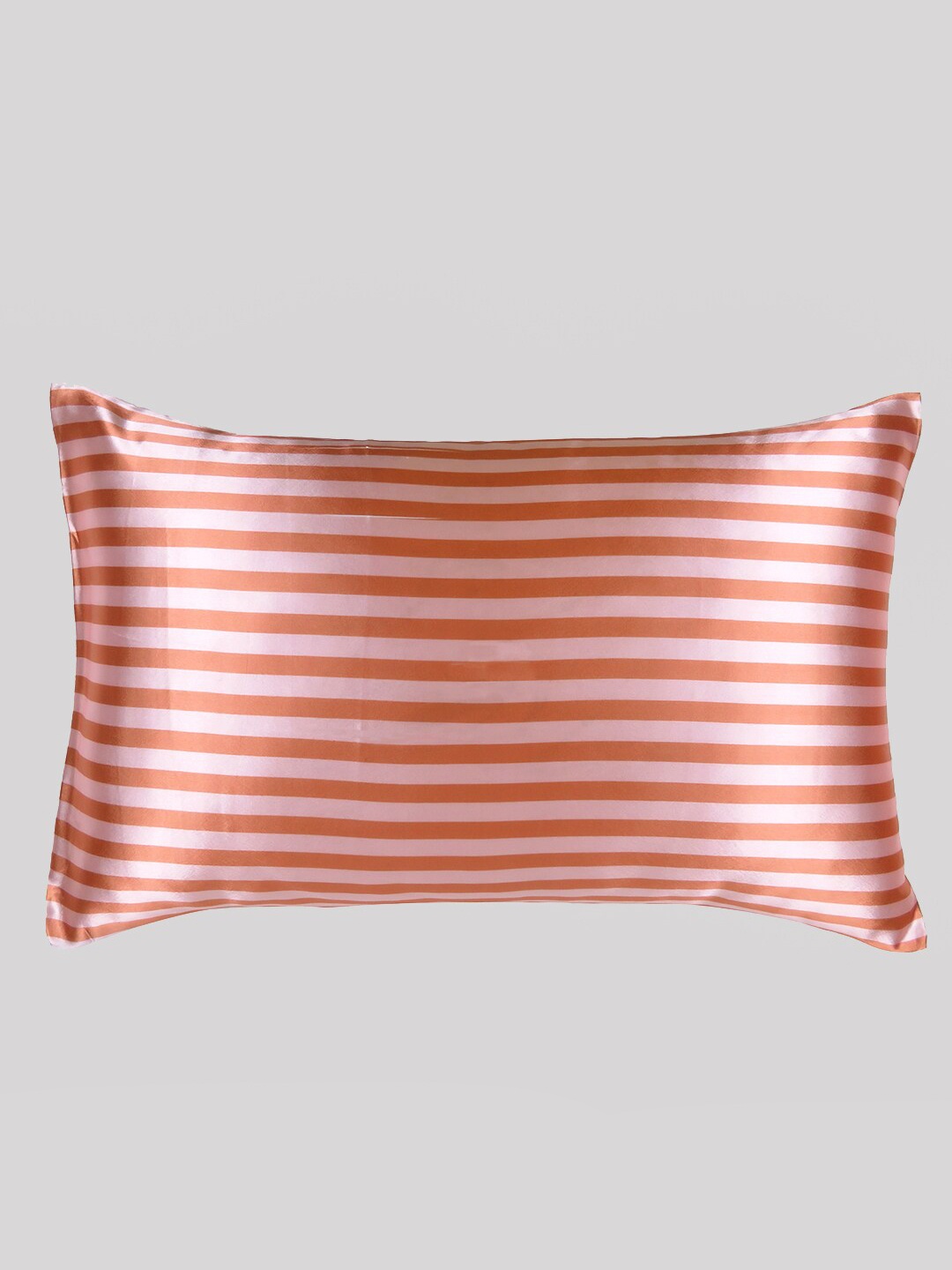 

OUSSUM Rust Red Striped Satin Soft Silky & Comfortable Pillow Cover With Envelop Closure