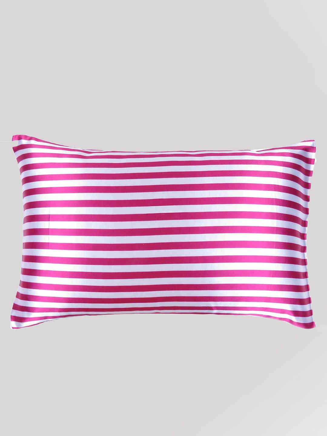 

OUSSUM Pink Striped Satin Soft Silky & Comfortable Pillow Cover With Envelop Closure