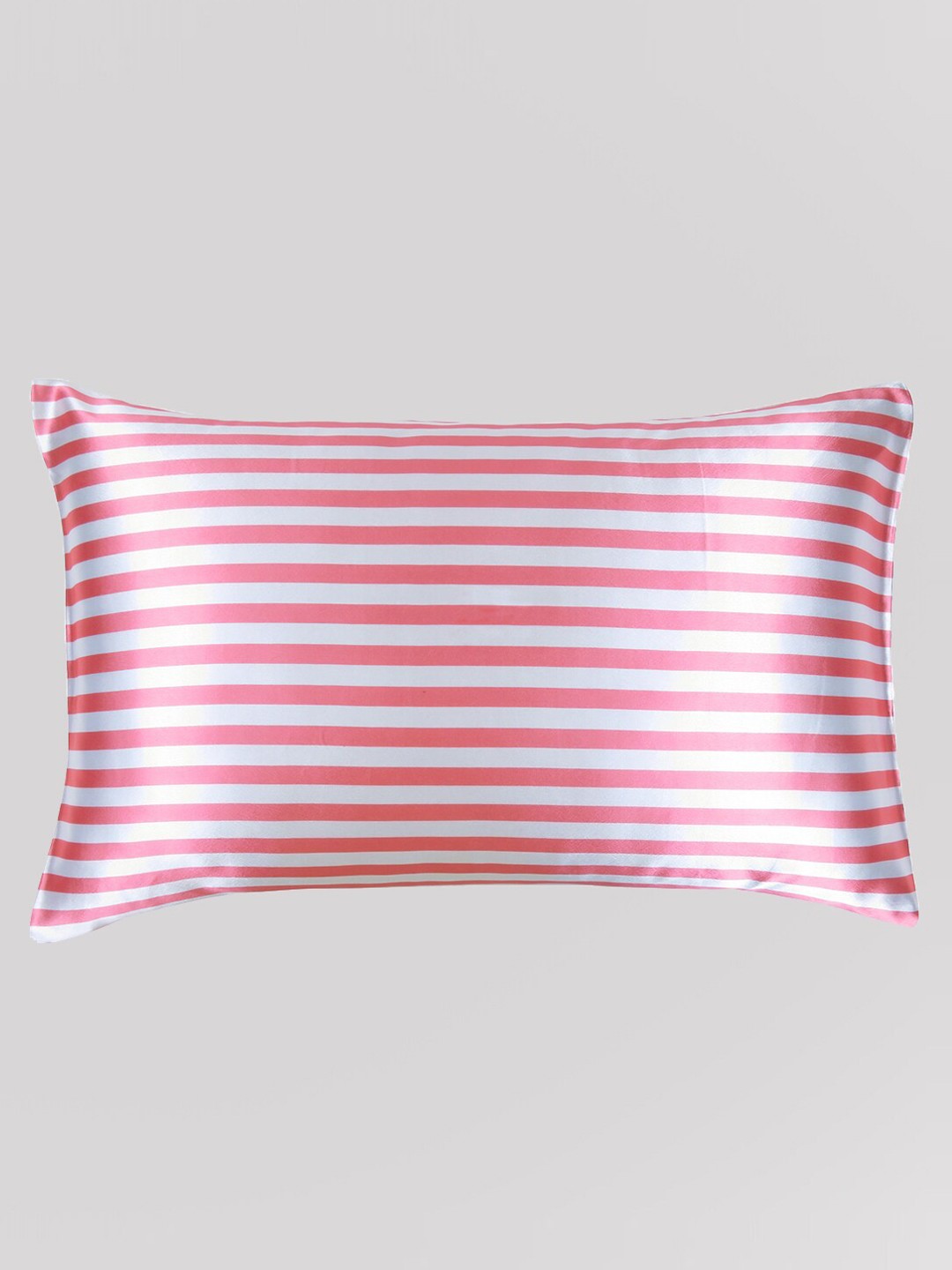 

OUSSUM Pink Striped Satin Soft Silky & Comfortable Pillow Cover With Envelop Closure