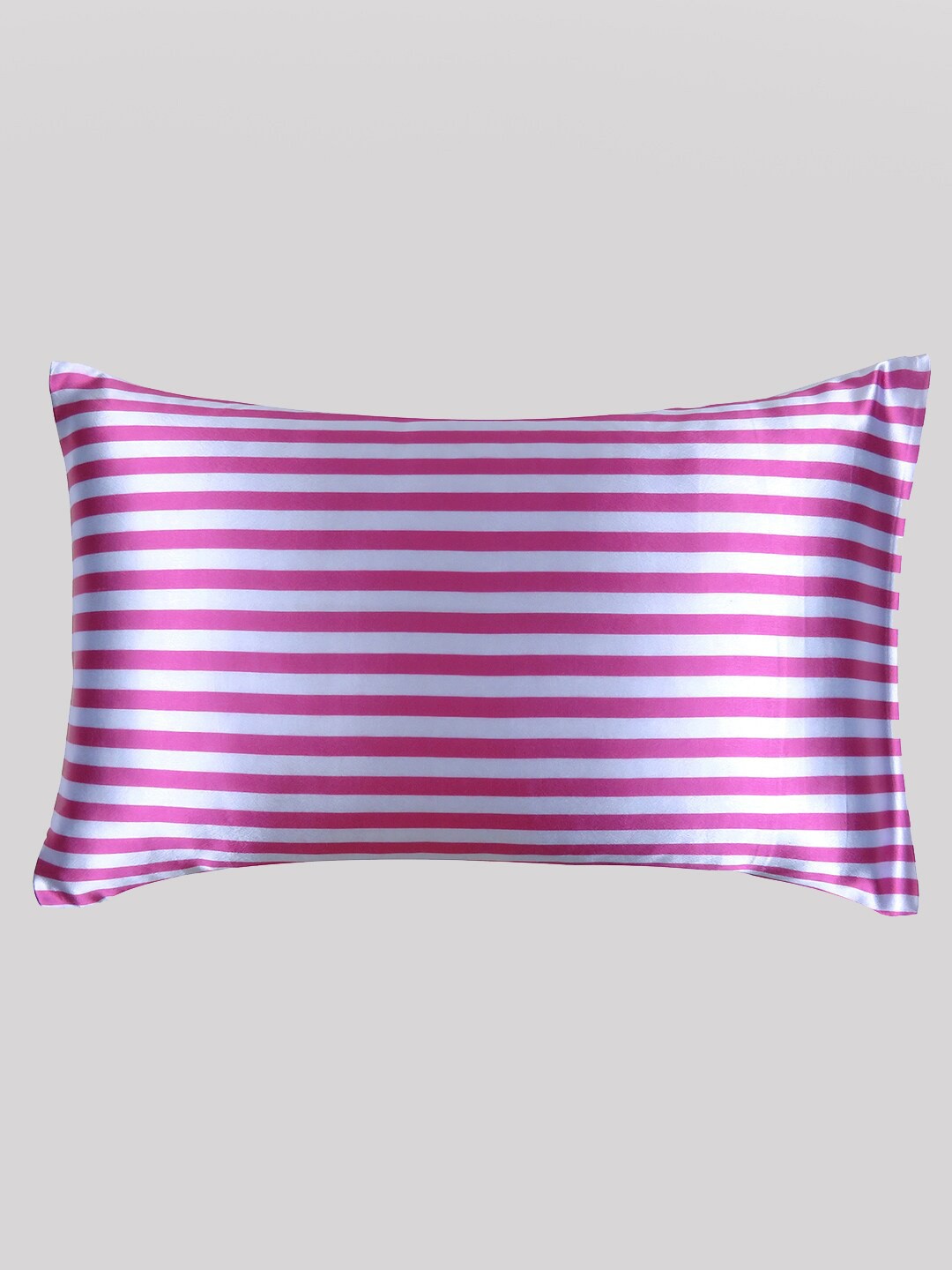 

OUSSUM Pink & White Striped Satin Pillow Cover