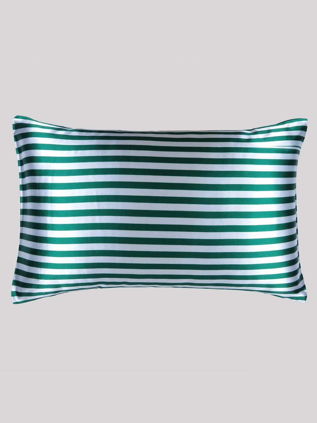 

OUSSUM Green Striped Satin Rectangle Pillow Cover