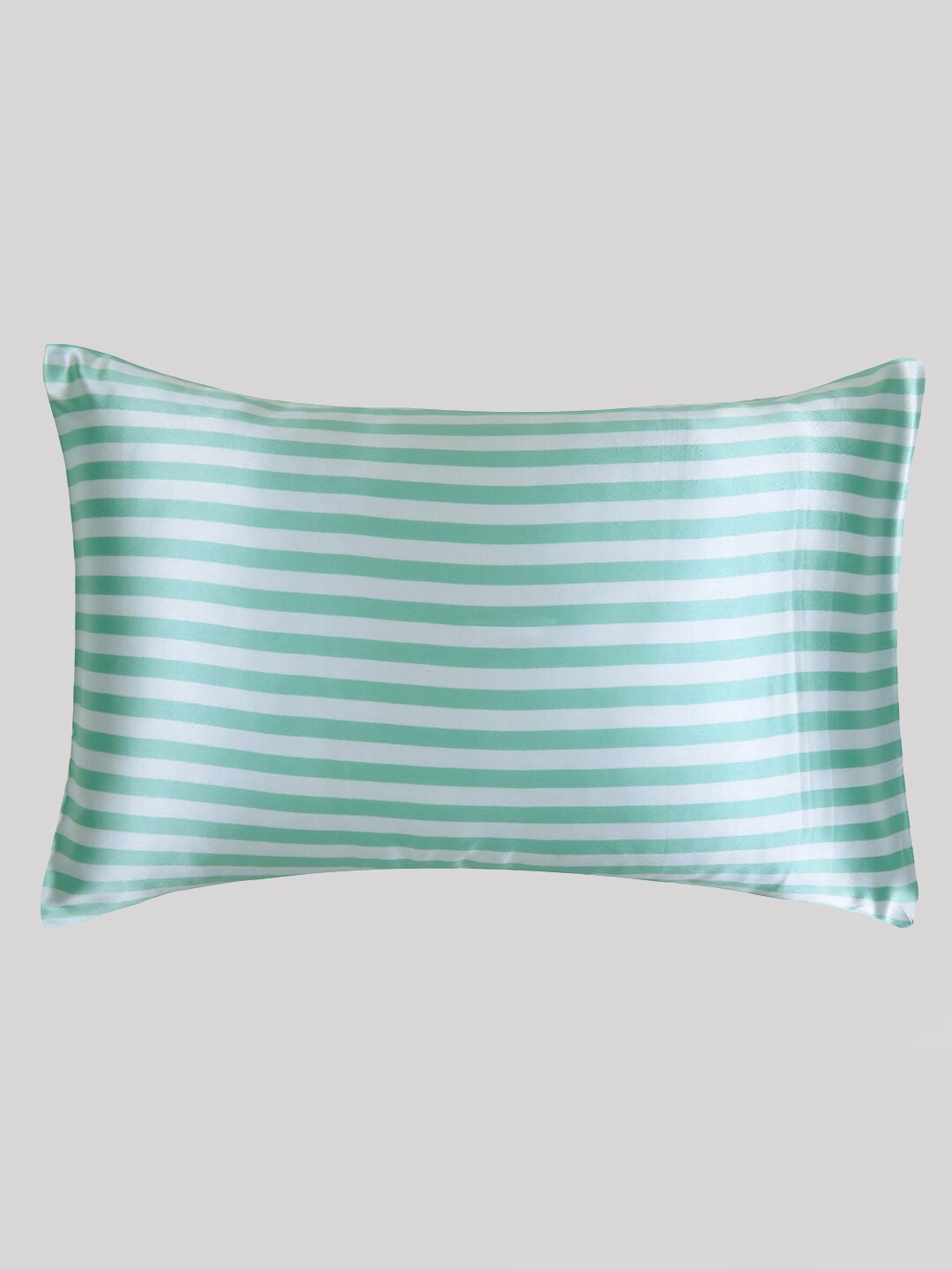 

OUSSUM Green Striped Satin Rectangle Pillow Cover
