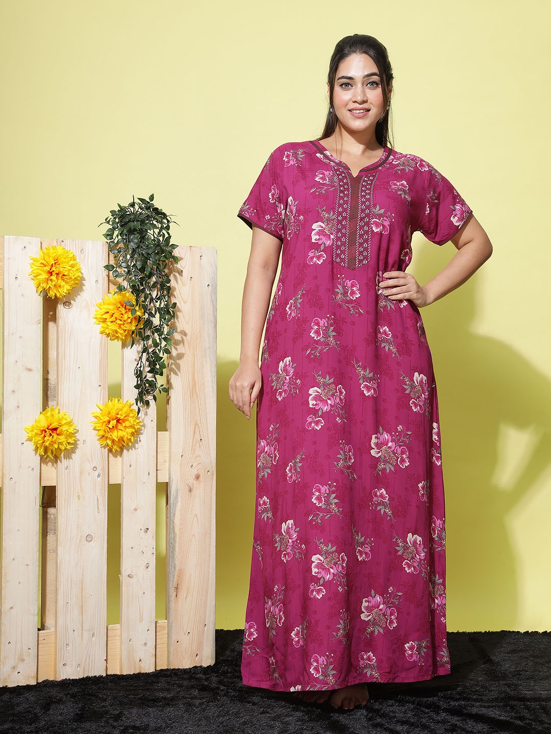 

9shines Label Floral Printed Maxi Nightdress, Pink