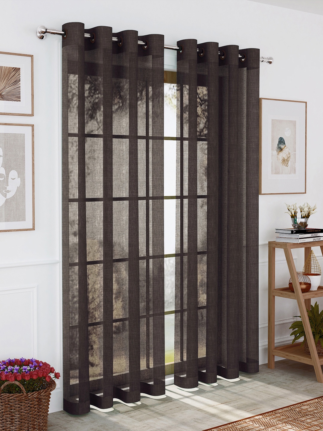 

Story@home 2 Pieces Brown Sheer Door Curtain