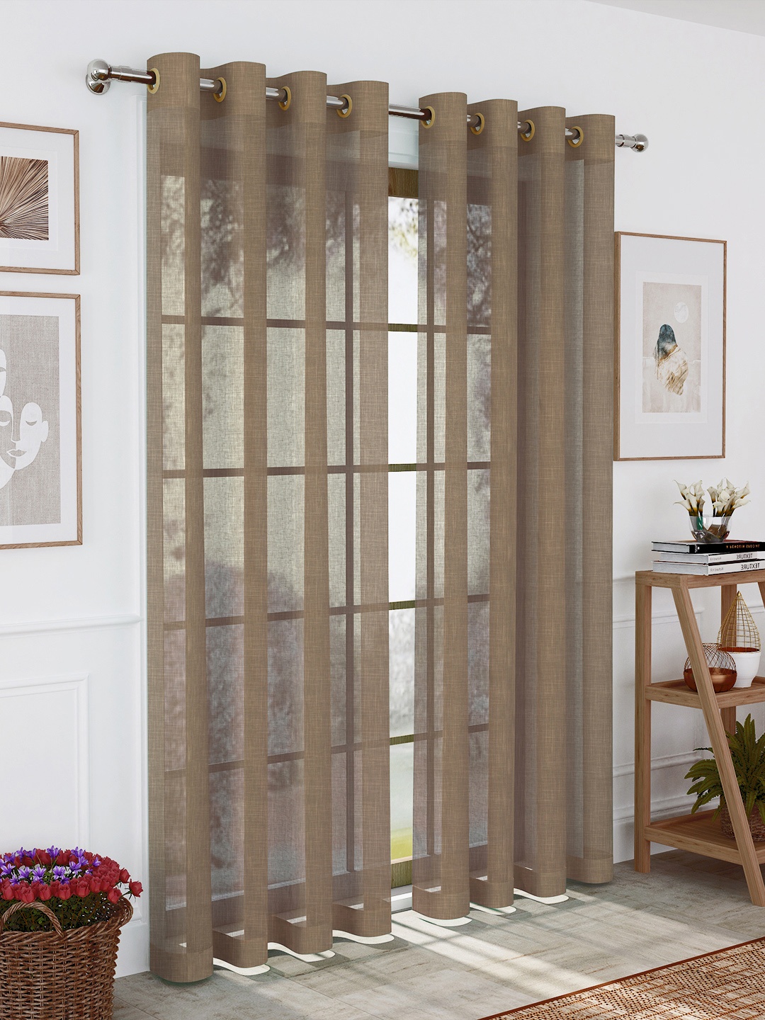 

Story@home 2 Pieces Brown Sheer Long Door Curtain