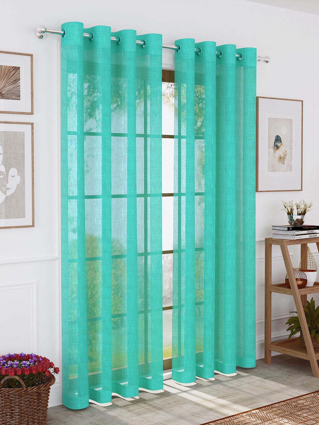

Story@home 2 Pieces Green Sheer Door Curtain