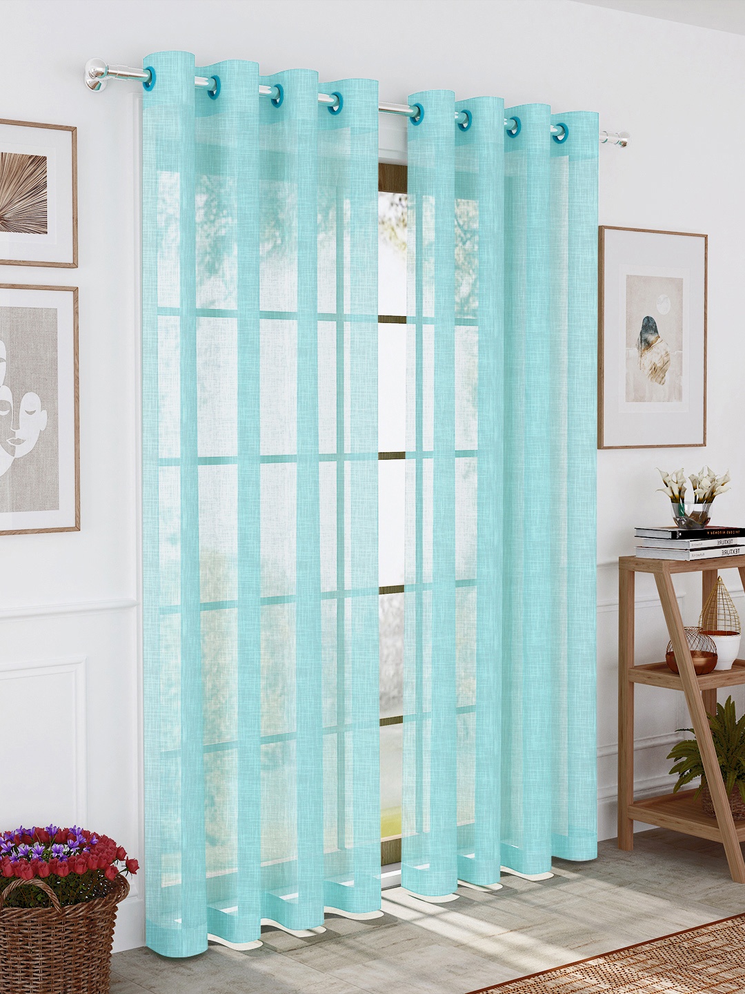 

Story@home Blue 2 Pieces Sheer Long Door Curtains