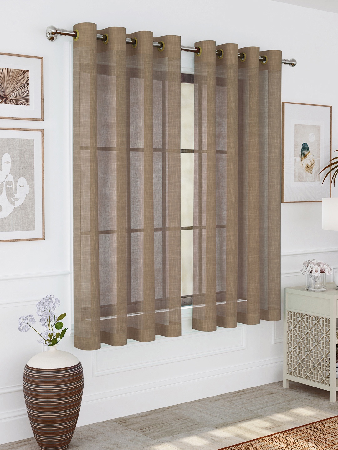 

Story@home Brown 2-Pieces Sheer Window Curtains