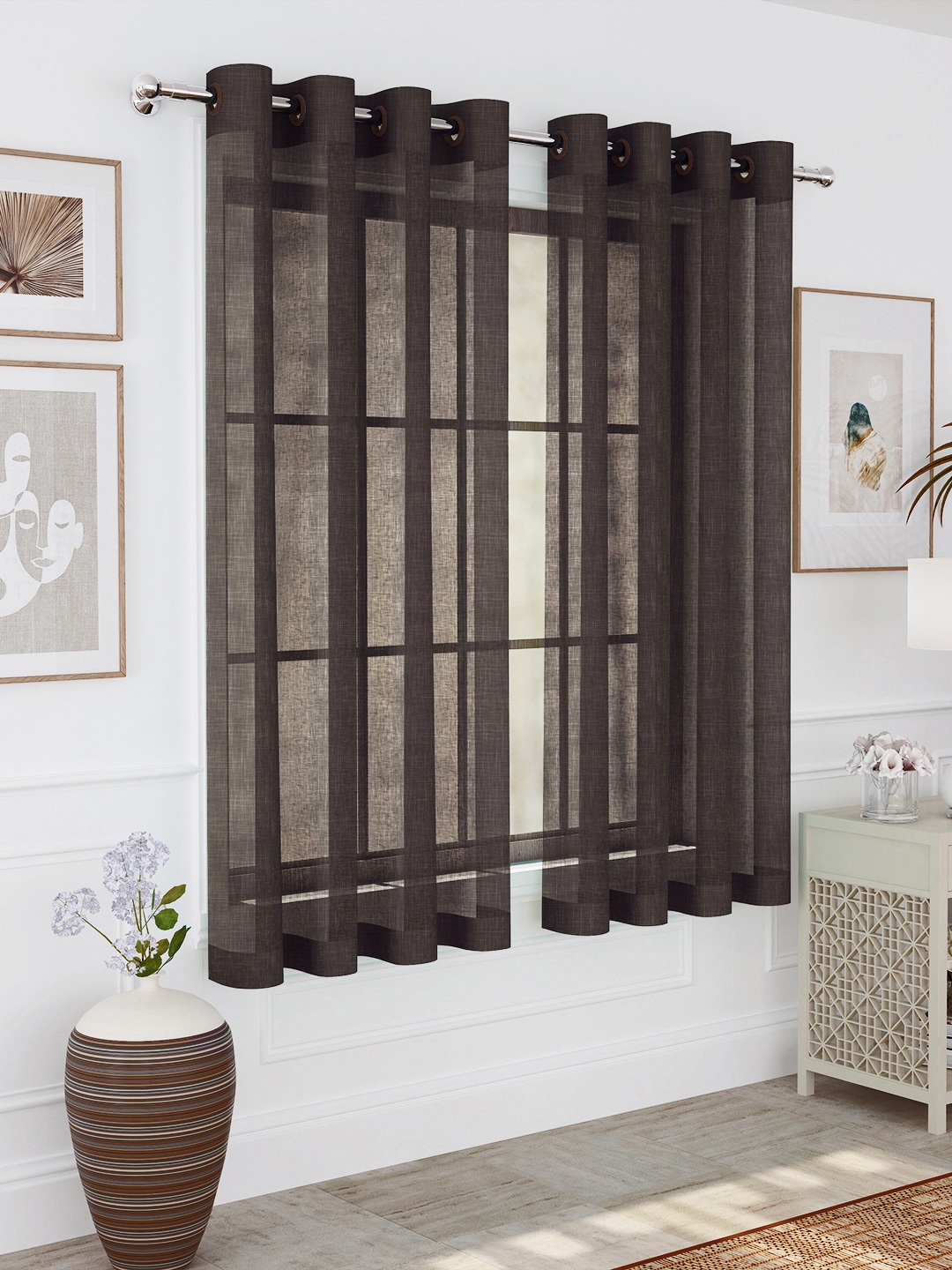 

Story@home Brown 2-Pieces Sheer Window Curtains