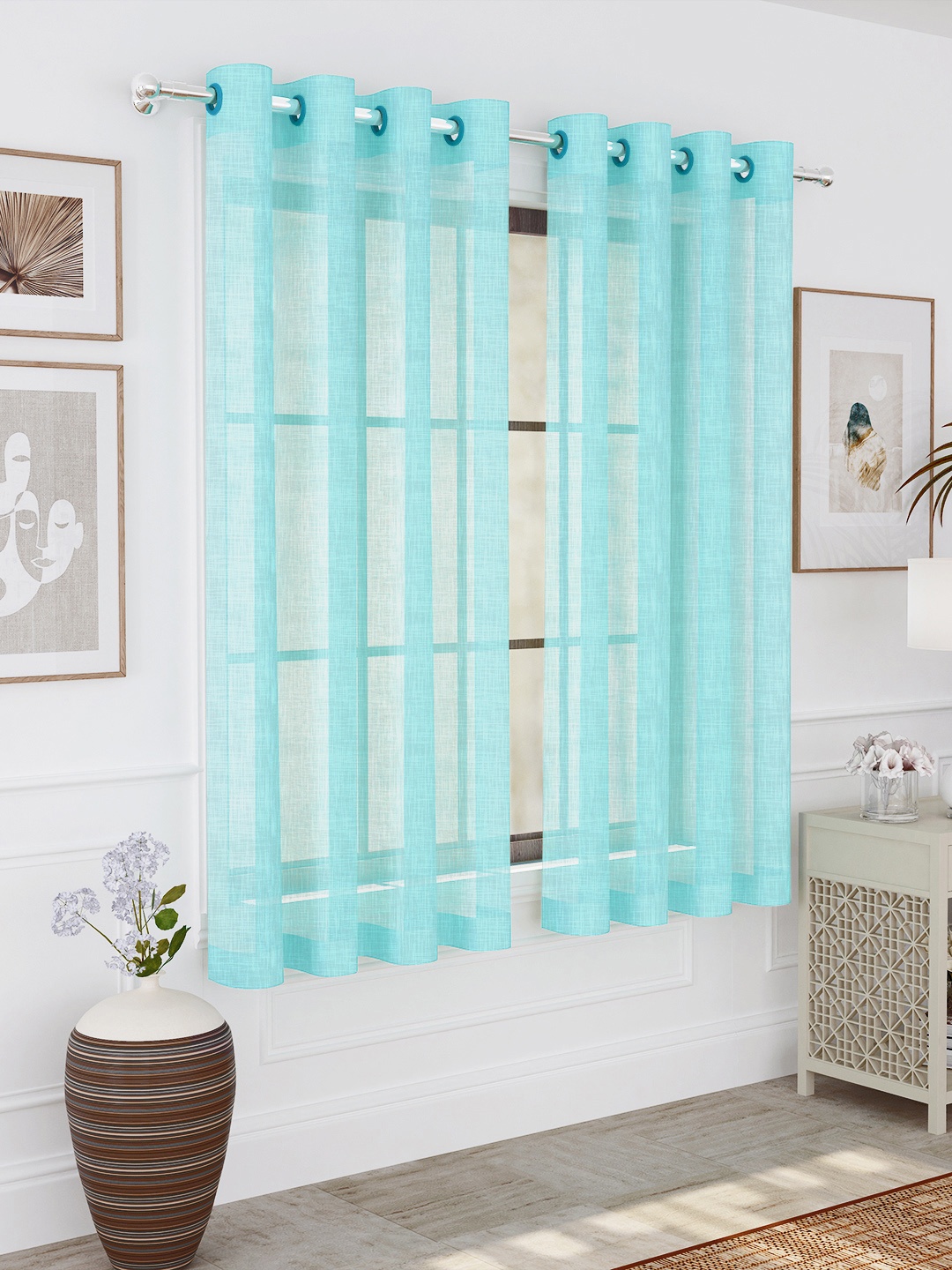 

Story@home Blue 2-Pieces Sheer Window Curtains