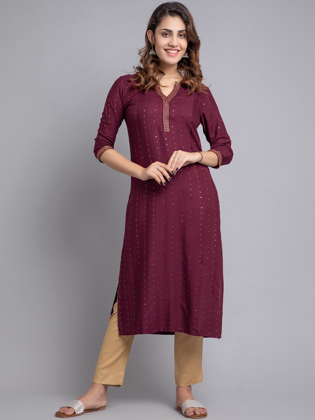 

SUTI Woven Design Sequinned Regular Black Kurta, Purple