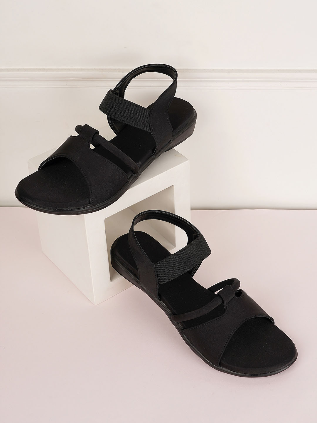 

Style Shoes Open Toe Flats With Backstrap, Black