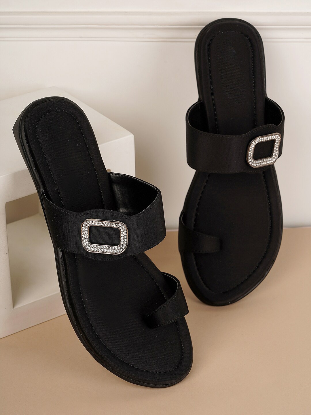 

Style Shoes Embellished One Toe Flats, Black