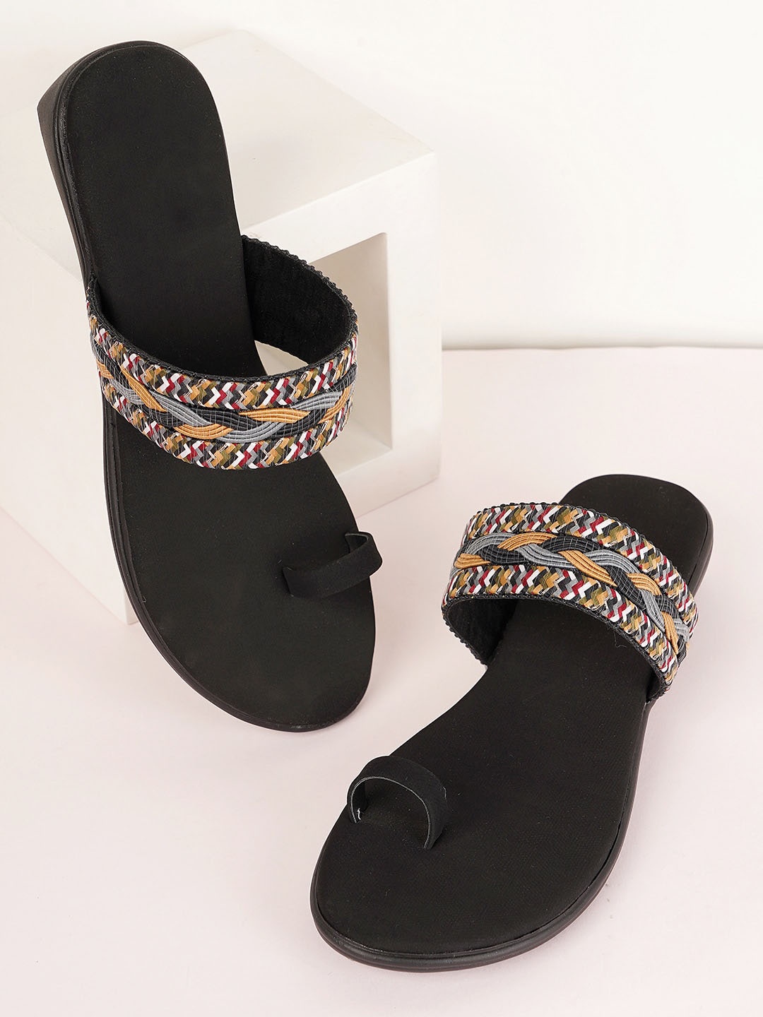 

Style Shoes Embellished One Toe Flats, Black