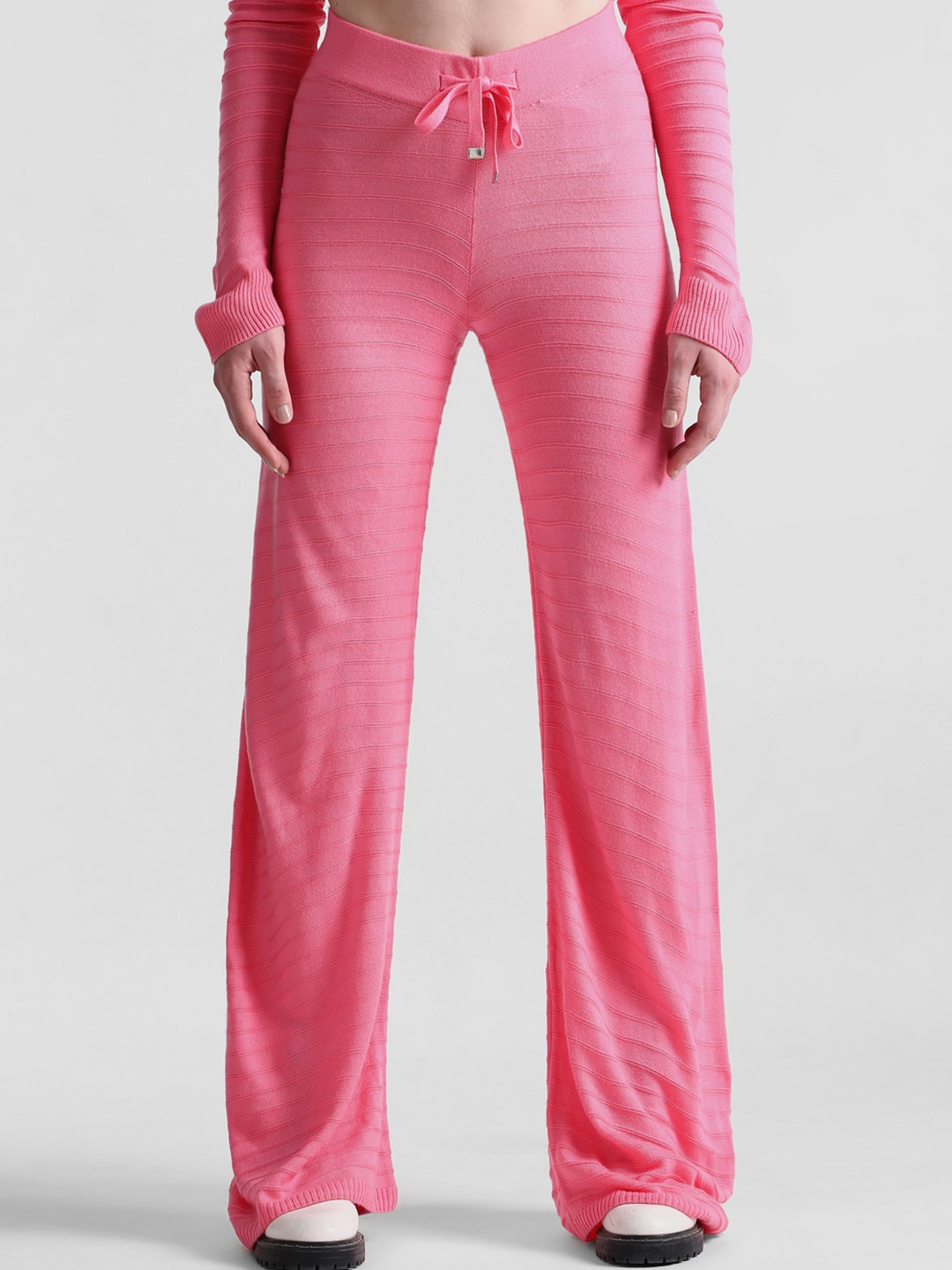 

ONLY Women High-Rise Acrylic Plain Flared Parallel Trousers, Pink