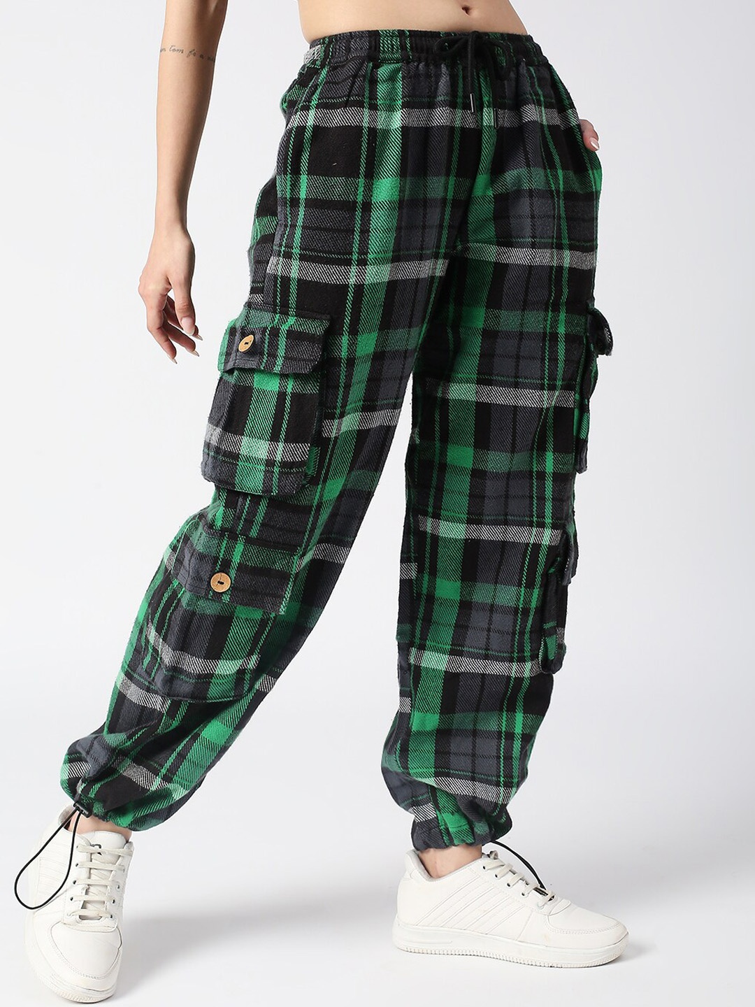 

Disrupt Women Checked Cotton Relaxed-fit Joggers, Green