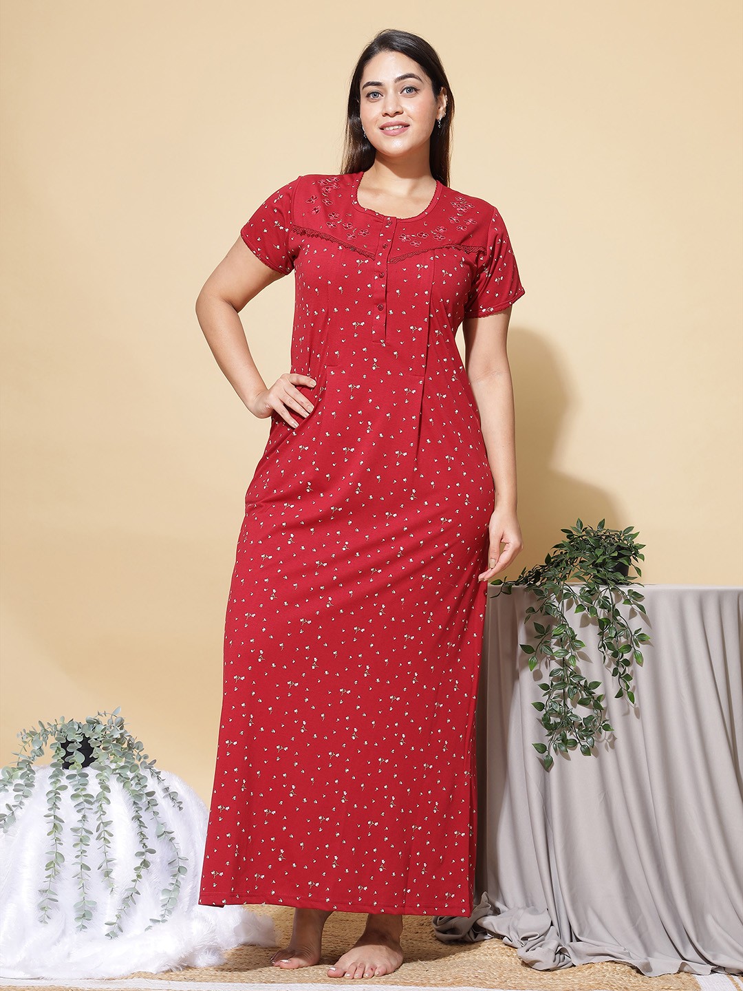 

9shines Label Floral Printed Maternity Maxi Nightdress, Red