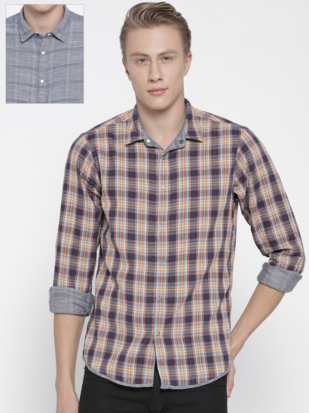

Pepe Jeans Men Blue Regular Fit Reversible Casual Shirt
