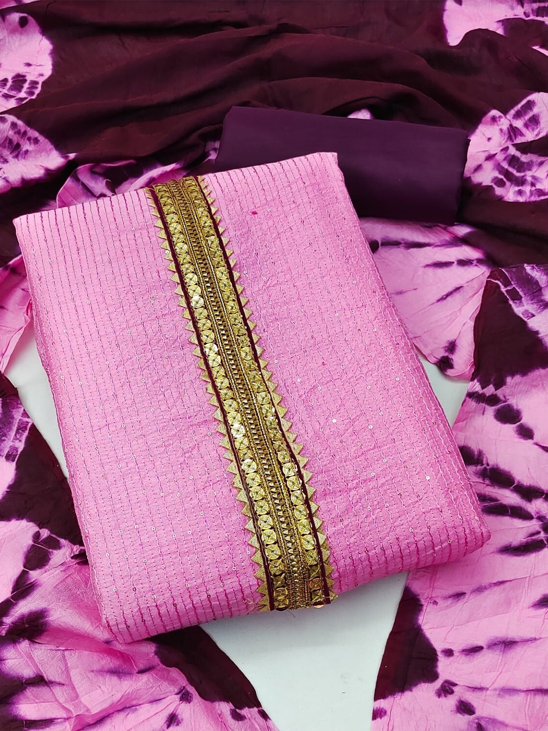 

APNISHA Embroidered Sequinned Unstitched Dress Material, Pink