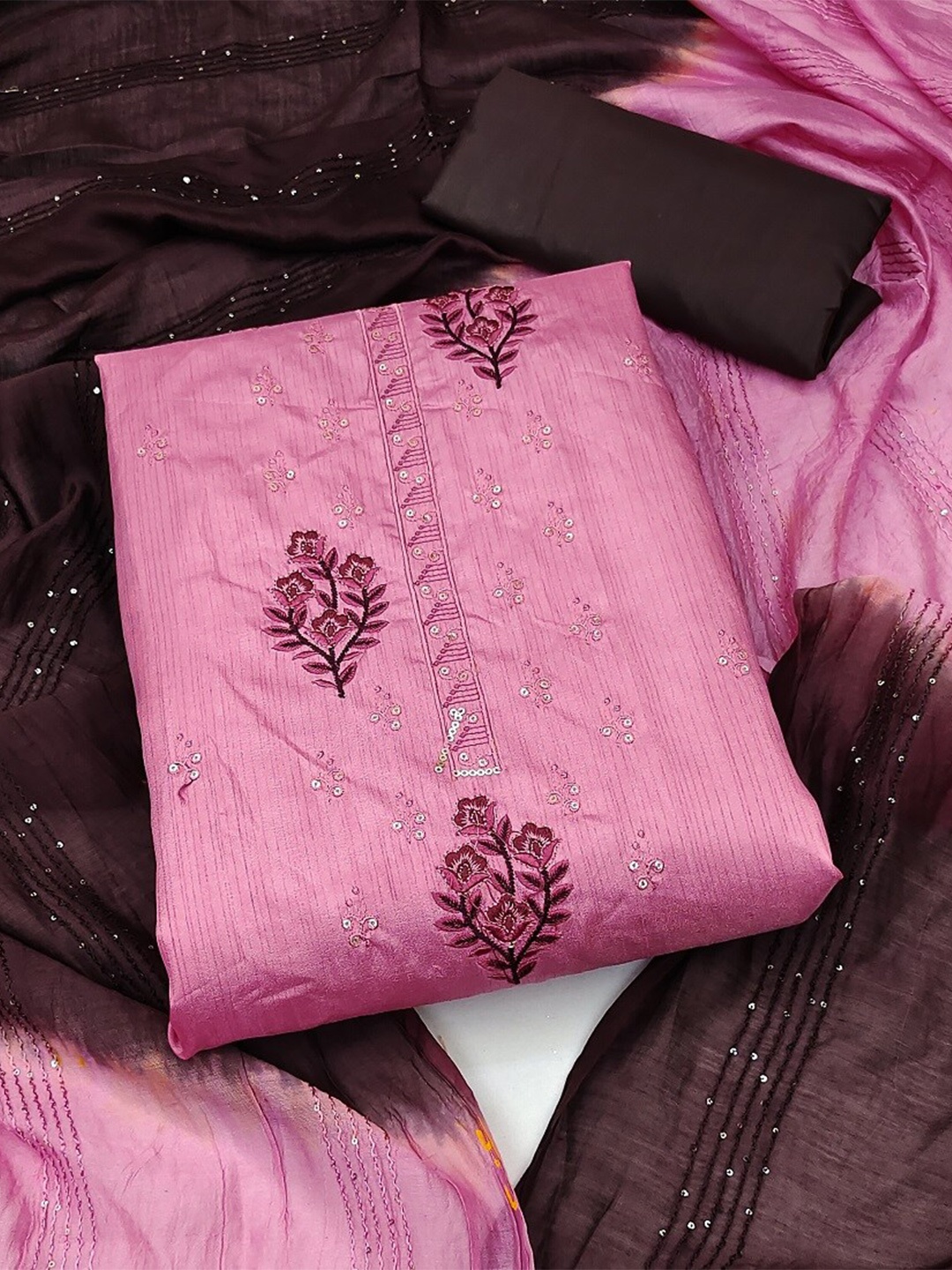 

APNISHA Embroidered Pure Silk Unstitched Dress Material, Pink