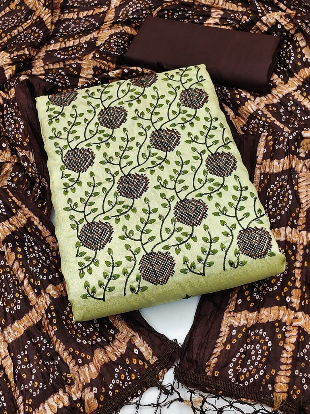

APNISHA Embroidered Unstitched Dress Material, Lime green