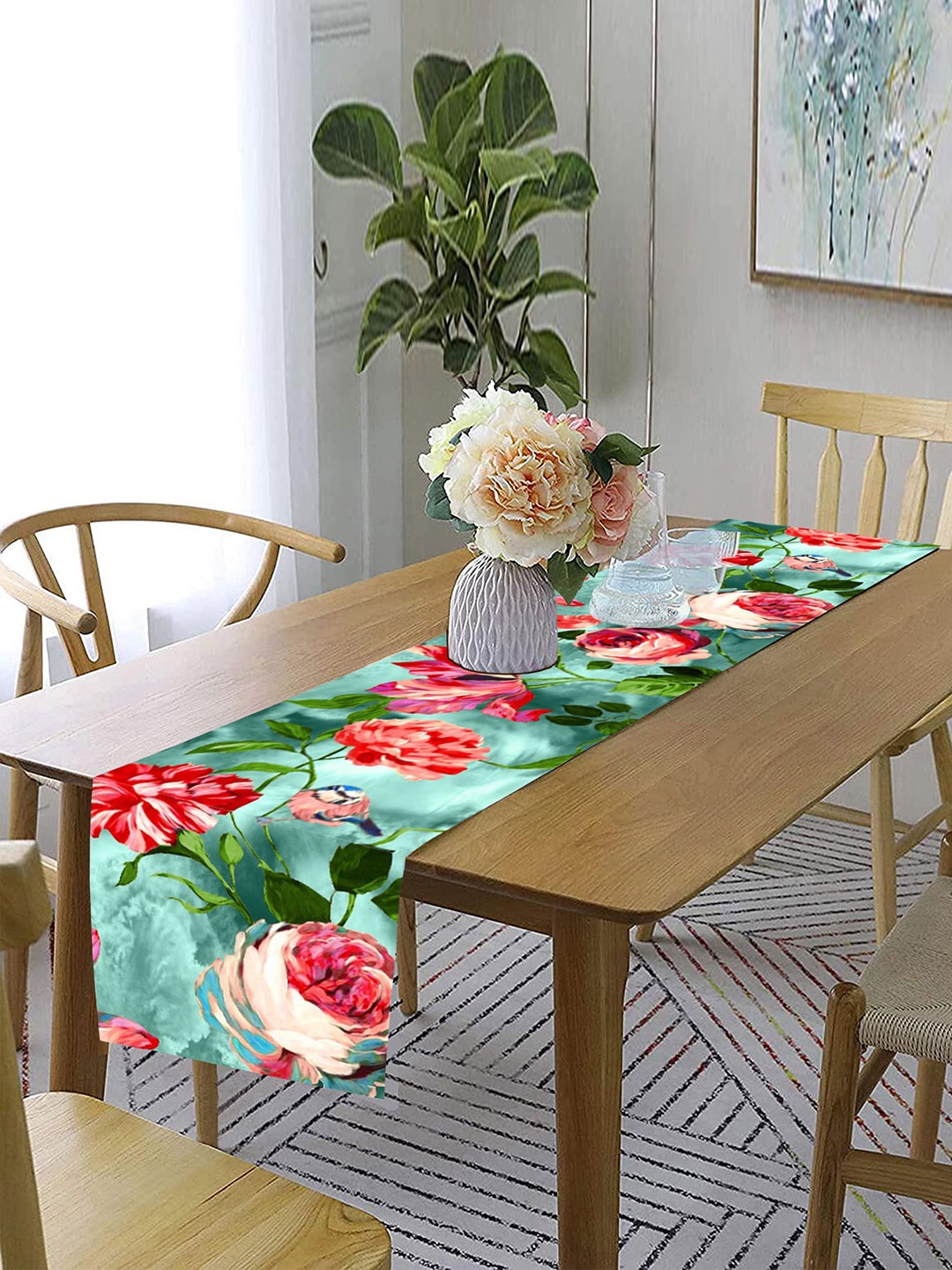 

Lushomes Green & Pink Floral Printed 6 Seater Table Runners