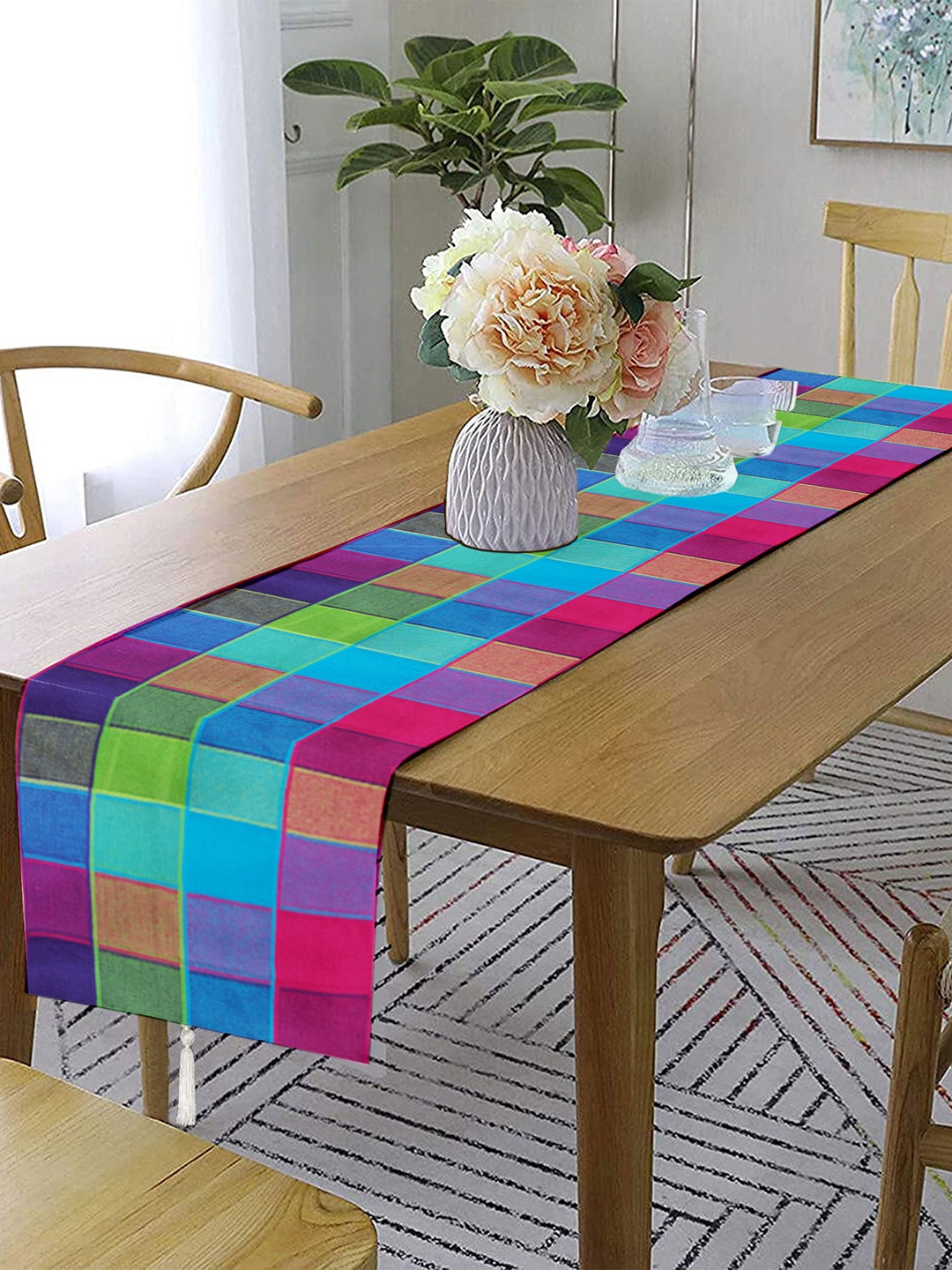 

Lushomes Blue & Red Checked Pure Cotton 6 Seater Table Runner