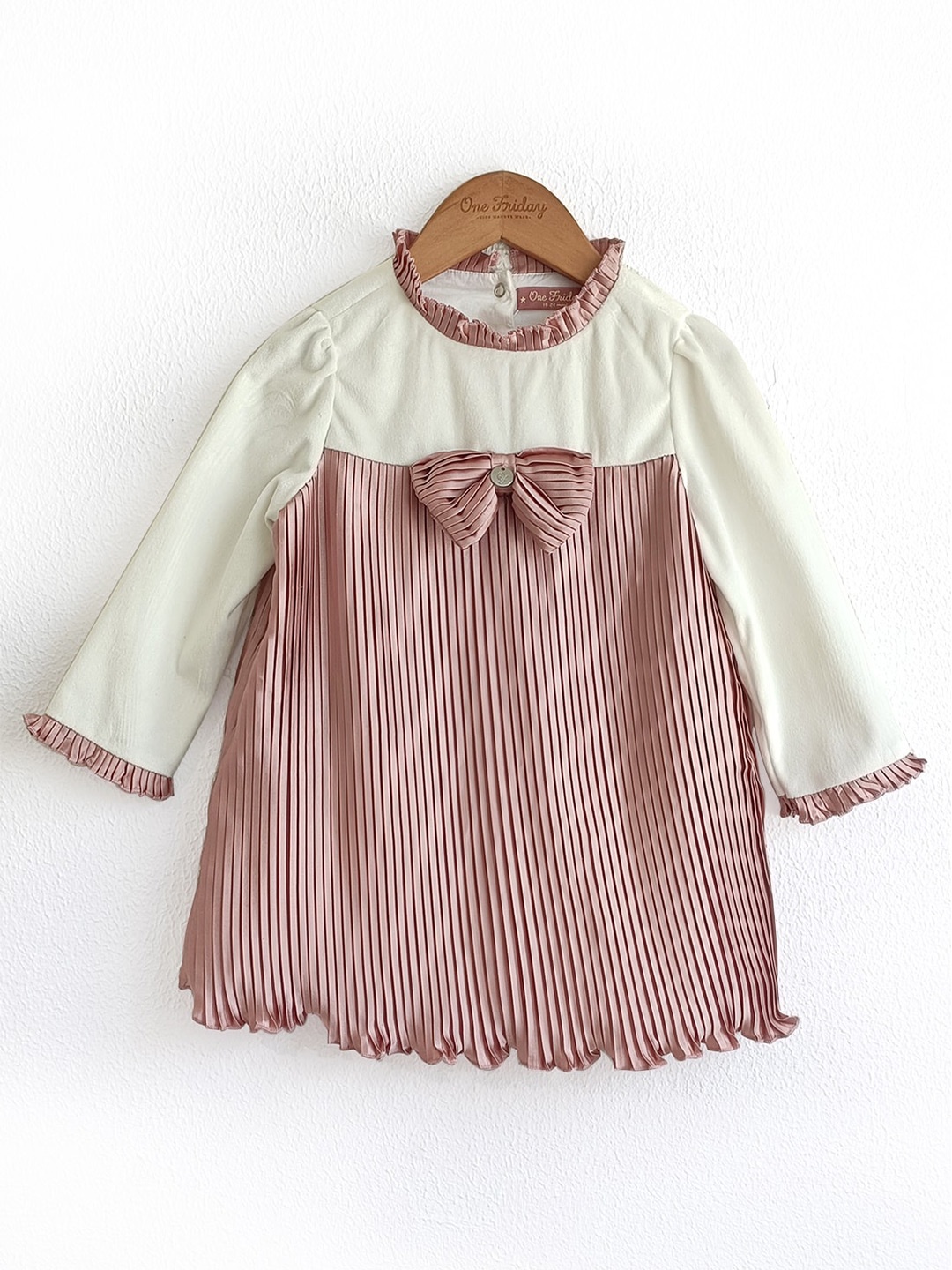 

One Friday Striped Pleated A-Line Dress With Bow Detail, Pink