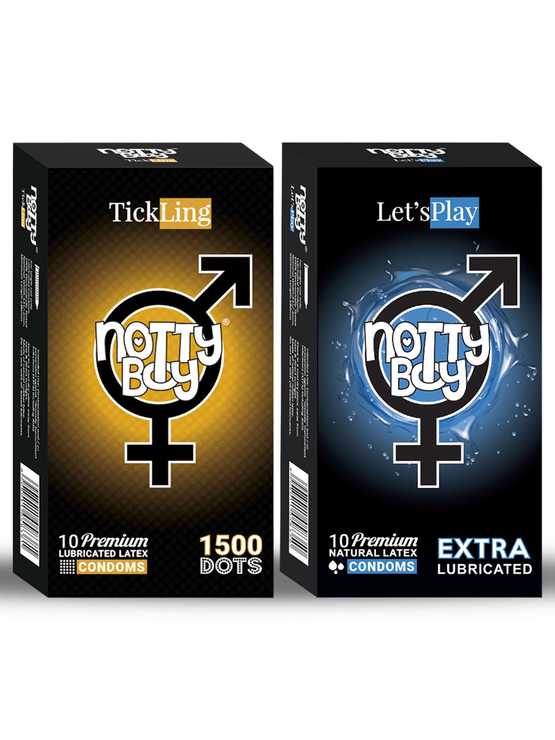 

noTTy Boy Set of Lubricated Latex & Natural Latex Condoms - 10 Pcs Each, Black