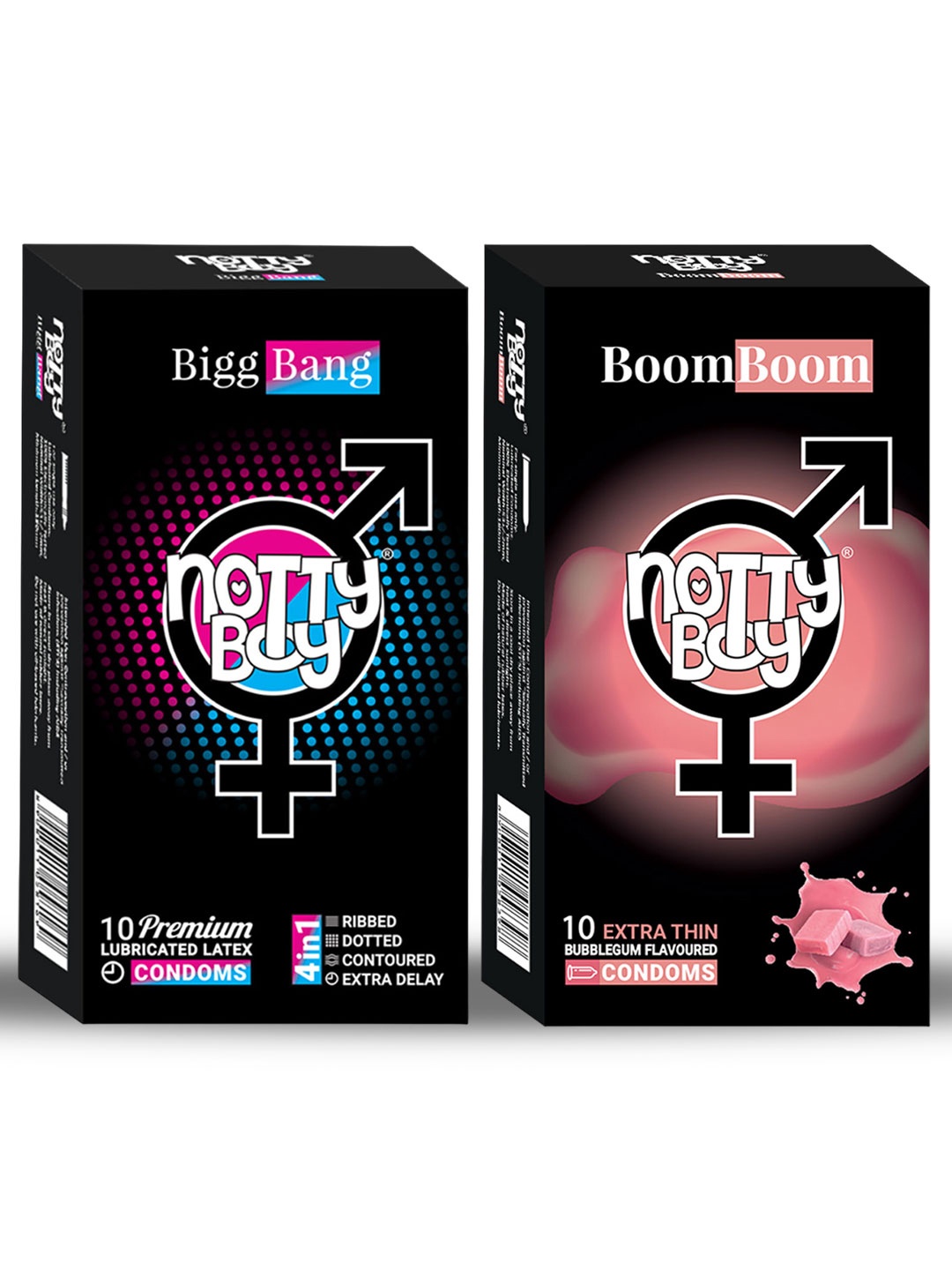 

noTTy Boy Set of Bubblegum Flavoured & Lubricated Latex Condoms - 10 Pcs, Black