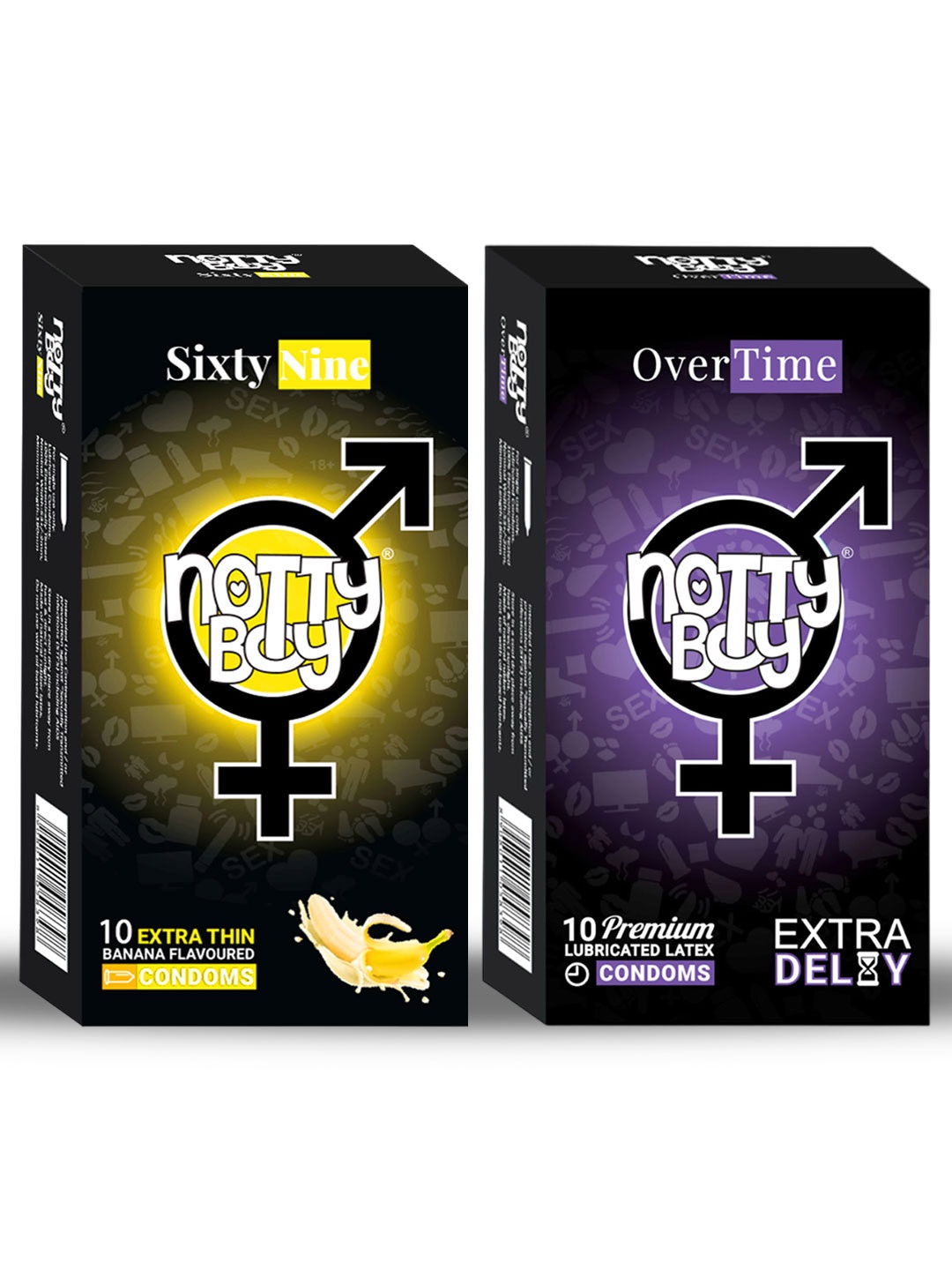 

noTTy Boy Men Set of Banana Flavoured & Delay Extra Time Thin Condoms - 10 Pcs each, Purple