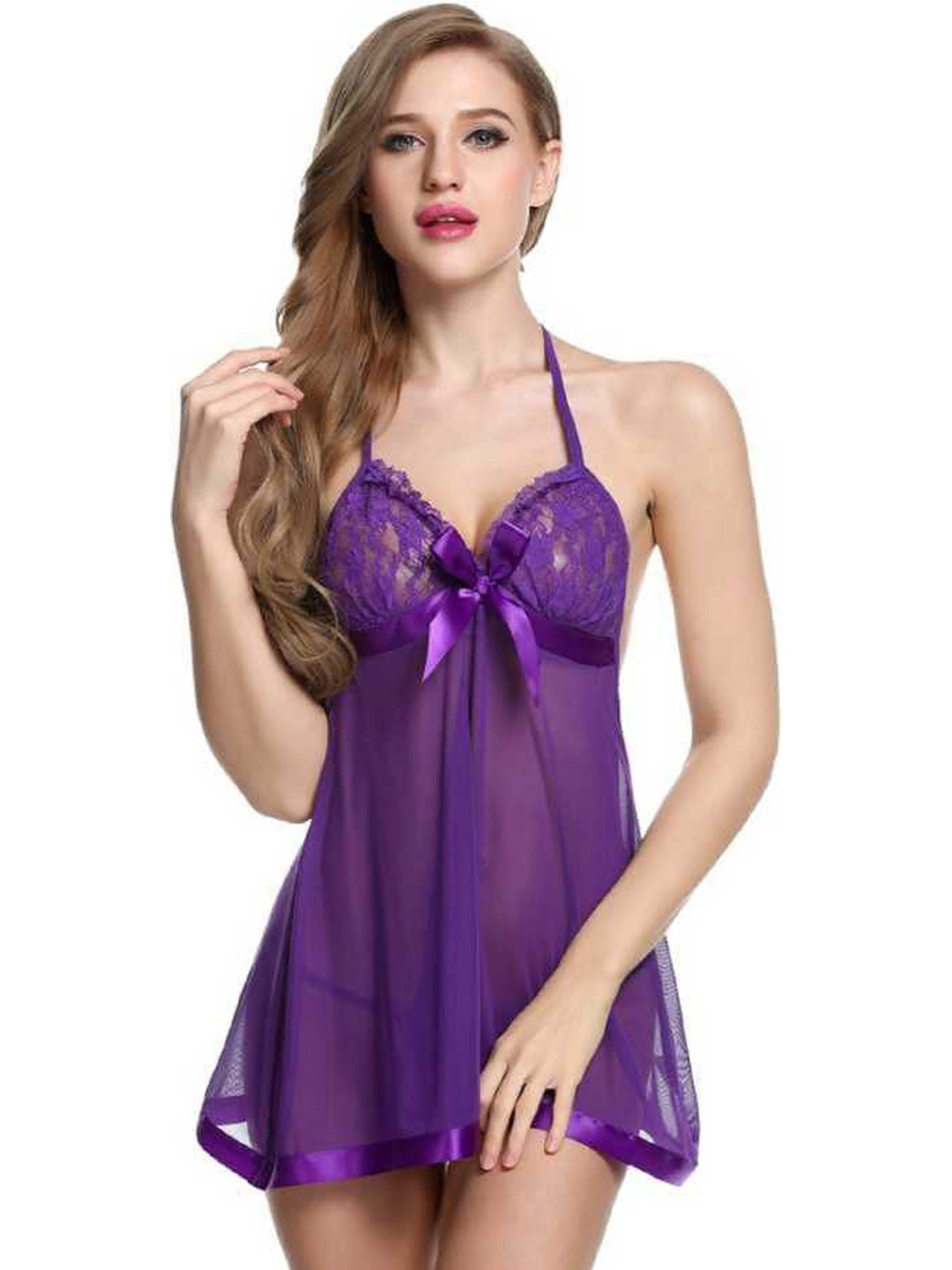 

PIBU Self Designed Halter Neck Baby Doll, Purple