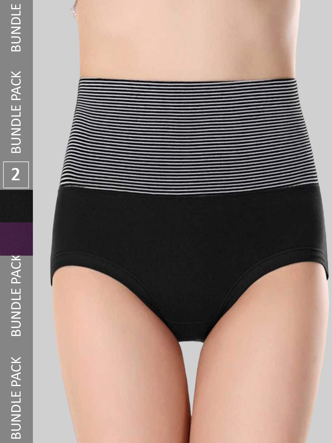 

PLUMBURY Pack of 2 Striped Tummy Control Briefs, Purple