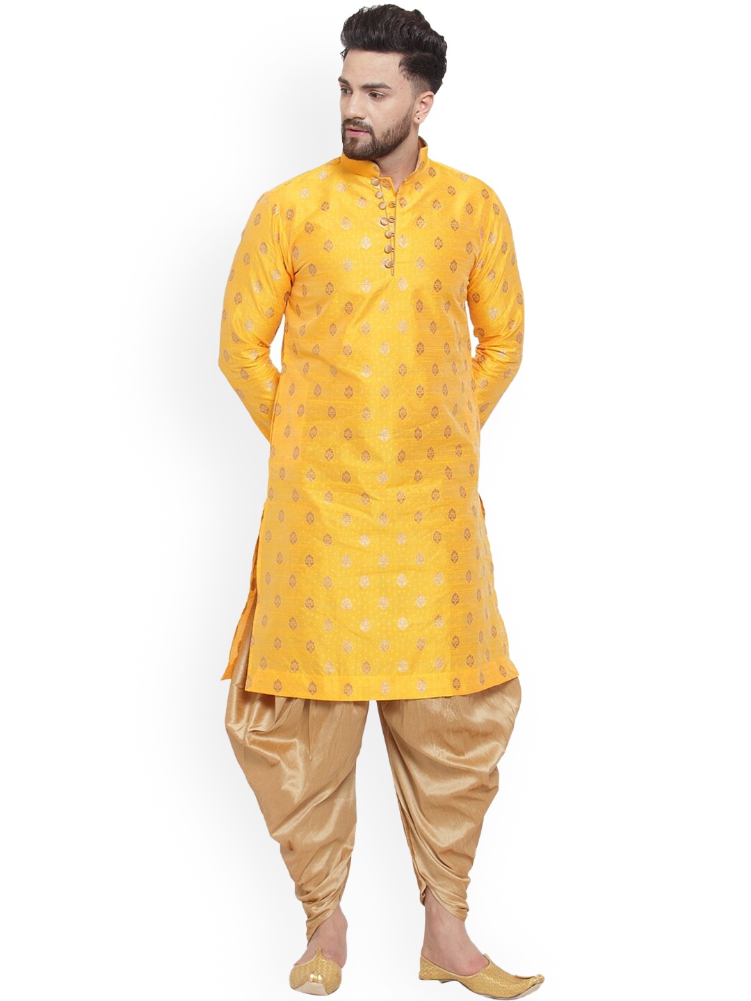 

Sydney Heights Ethnic Motif Zari Straight Kurta with Dhoti Pants, Yellow