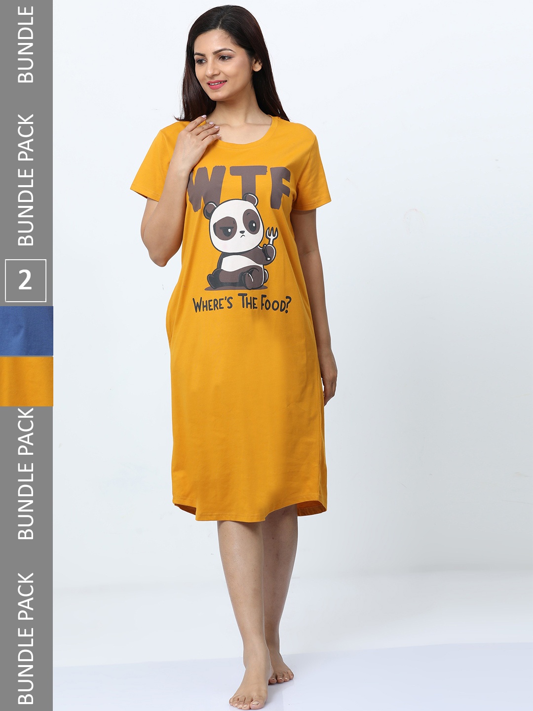 

9shines Label Pack Of 2 Pure Cotton Printed Nightdress, Yellow